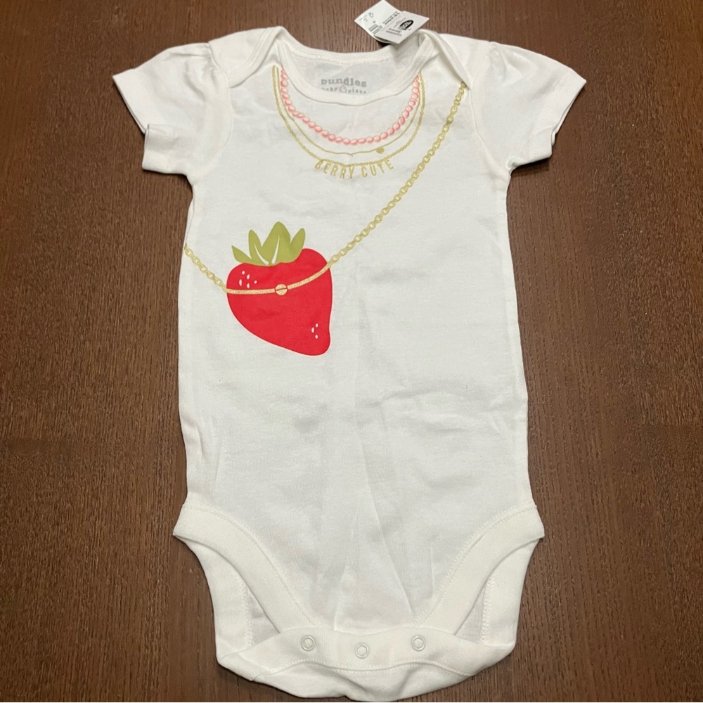 Berry Cute White Baby Onesie with Strawberry Jewelry Design